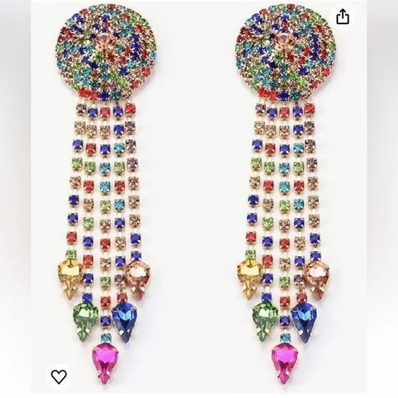 New Sphere Multi Rainbow Chandelier Dangle Arrow Fringe Sterling Silver Earrings - Picture 3 of 10